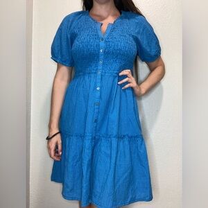 NWOT Sundance Blue Shirred Button-Down Pinstripe Dress Size Medium